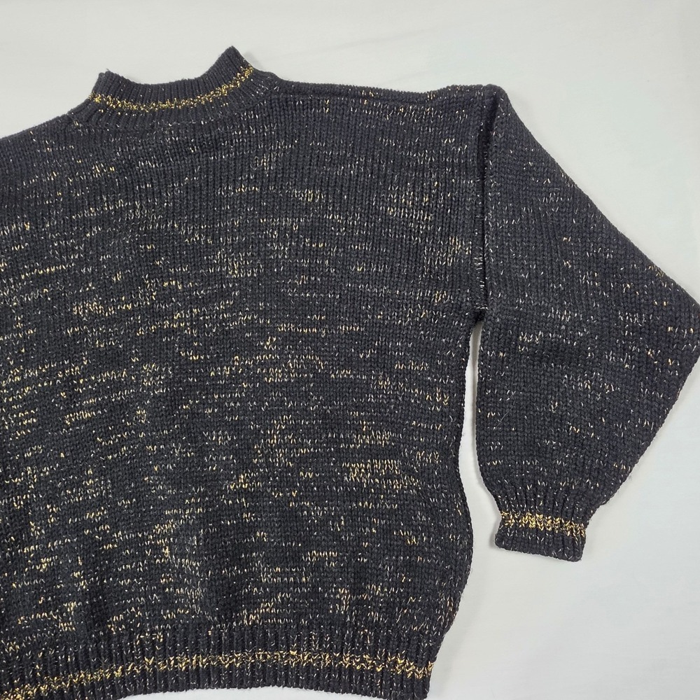 Vintage 80s Celestial Gold Sparkle Star Velvet Patch Mock Neck Sweater Womens L‎ - Picture 13 of 16